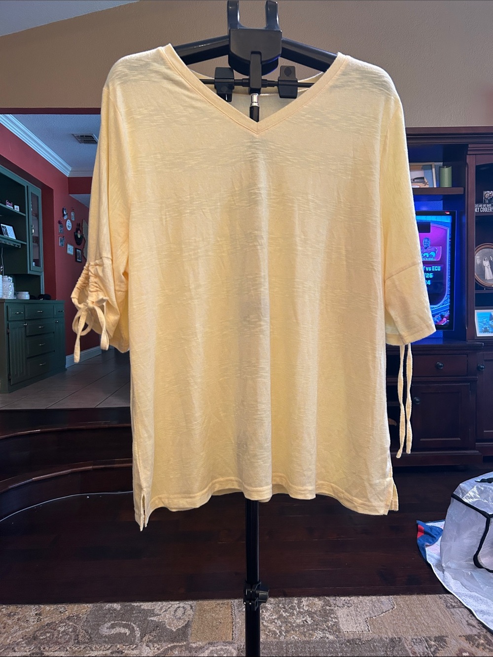 Belle by Kim Gravel Pale Yellow V-Neck Tie-Sleeve Tunic